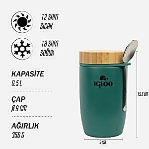 IGLOO Bamboo Yemek Termosu 500ml - Yeşil